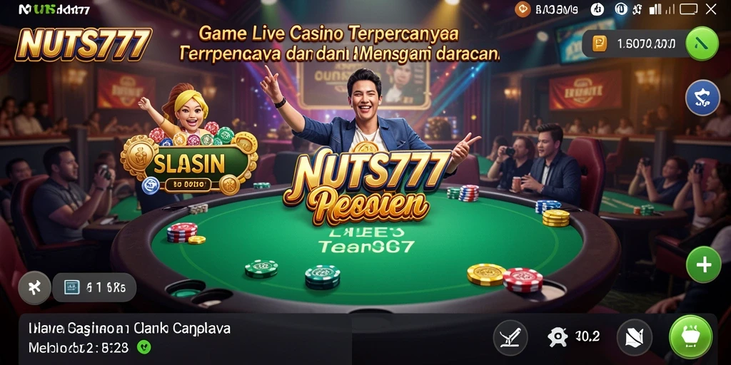 Tampilan gameplay NUTS777 yang menampilkan dealer langsung dalam suasana kasino.
