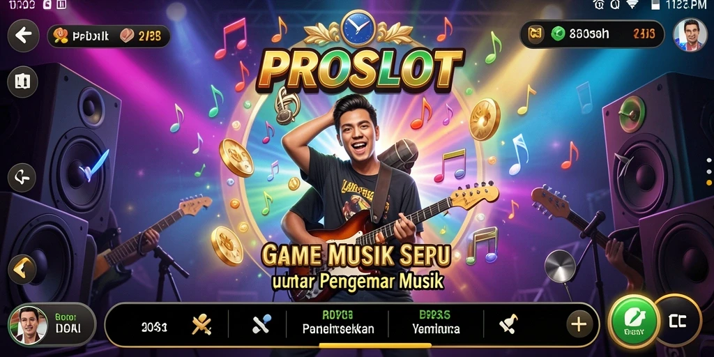 Tampilan gameplay dari PROSLOT yang penuh aksi dan musik.