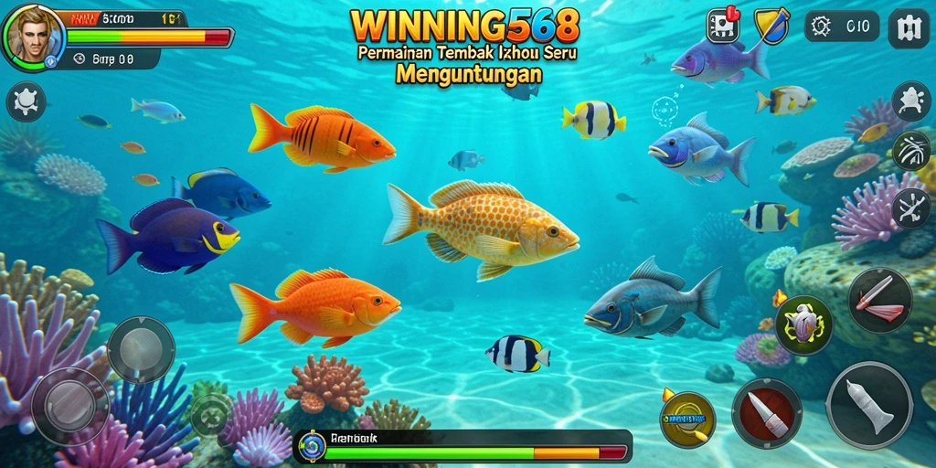Screenshot gameplay <strong>WINNING568</strong> menunjukkan serunya menembak ikan di dunia bawah laut.